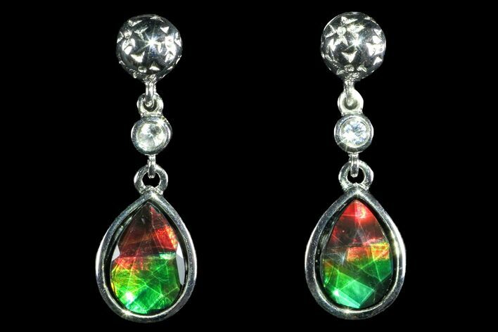 Ammolite Earrings with Sterling Silver and White Sapphires #143583